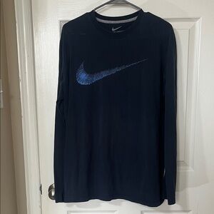 Nike Navy Long Sleeve Shirt with Blue Swoosh Graphic